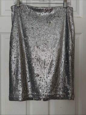 White House Black Market Size 8 Silver Sequin Pencil Skirt